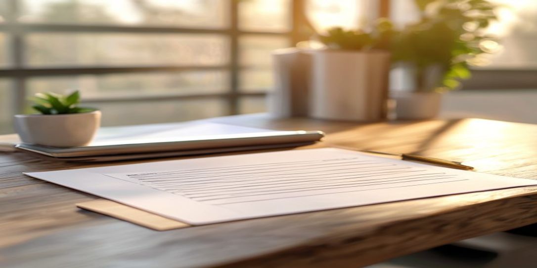 Professional clean unbranded invoice template on a desk