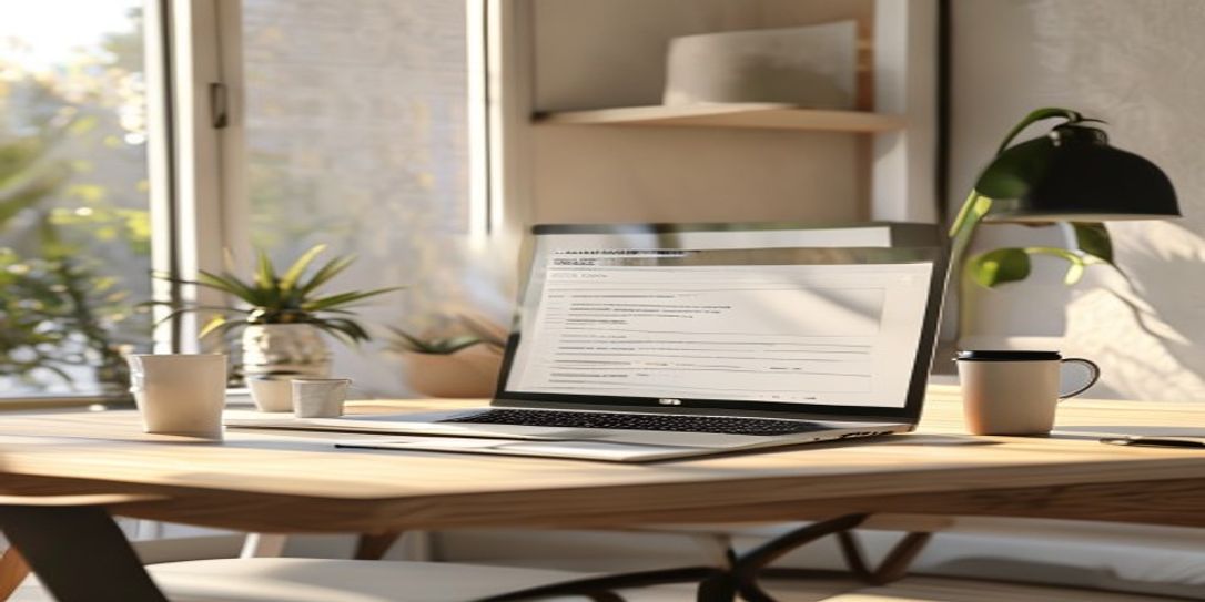 Professional freelancer managing invoices on a laptop in a bright California office