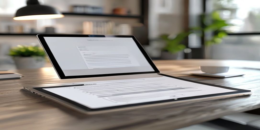 Professional mobile invoice application interface on a tablet