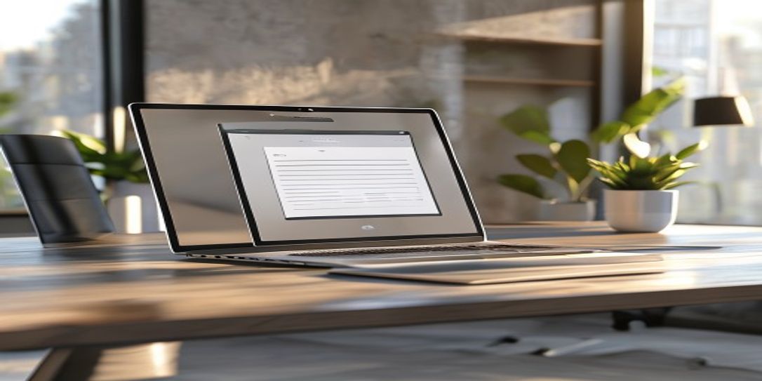 Professional consultant using a clean, customizable invoice template on a laptop