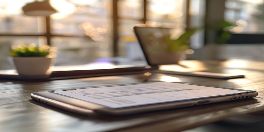 Professional freelancer using a smartphone to manage invoices on the Simple Invoice Maker app.