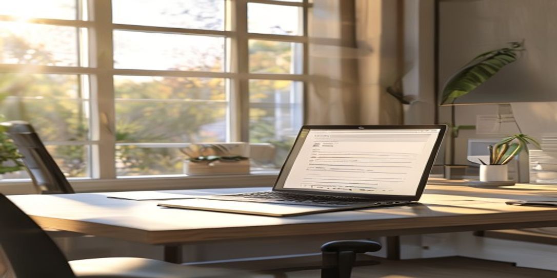 Texas professional using Simple Invoice Maker on a laptop in a modern office