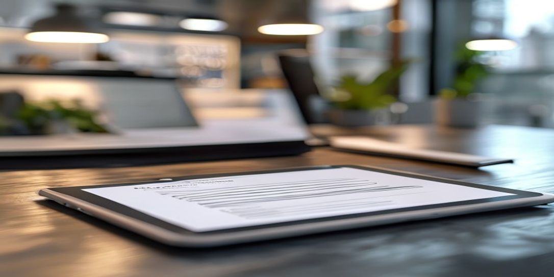 Professional billing software interface on a tablet for Texas independent contractors