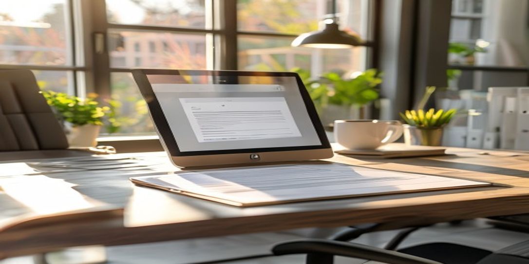 Professional Texas small business owner using an online invoice app on a tablet