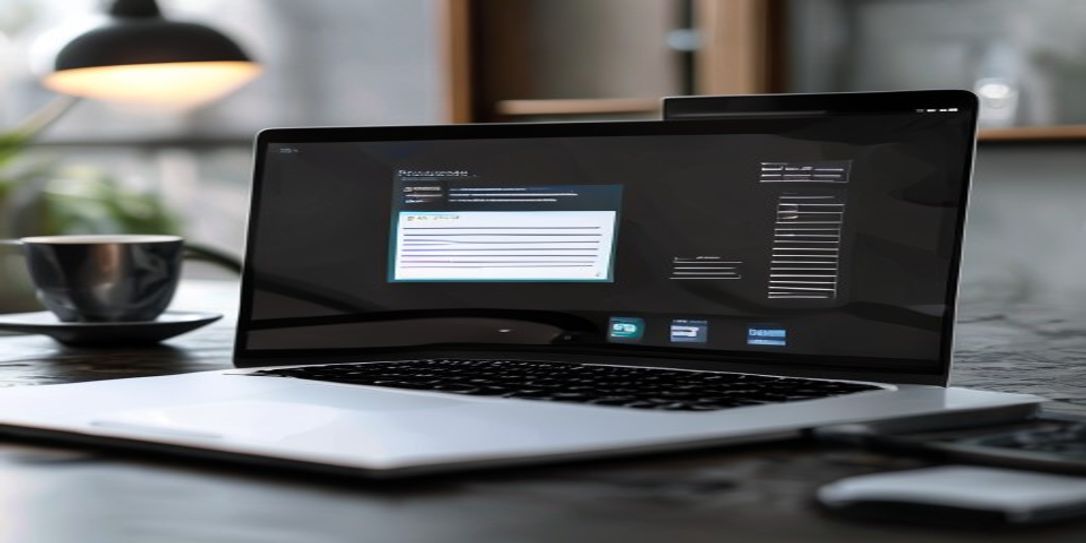 A modern laptop displaying professional graphic design invoice software