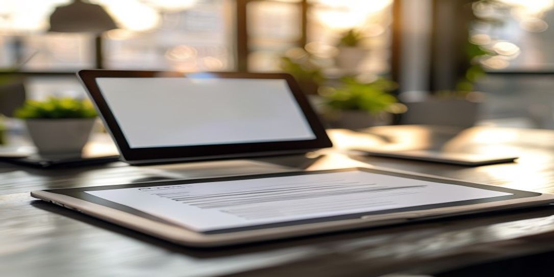 Professional solopreneur using a free invoice creator on a tablet