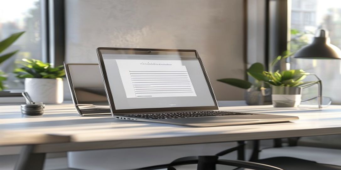 A modern, clean workspace featuring a laptop with recurring invoice software to boost freelance billing efficiency.